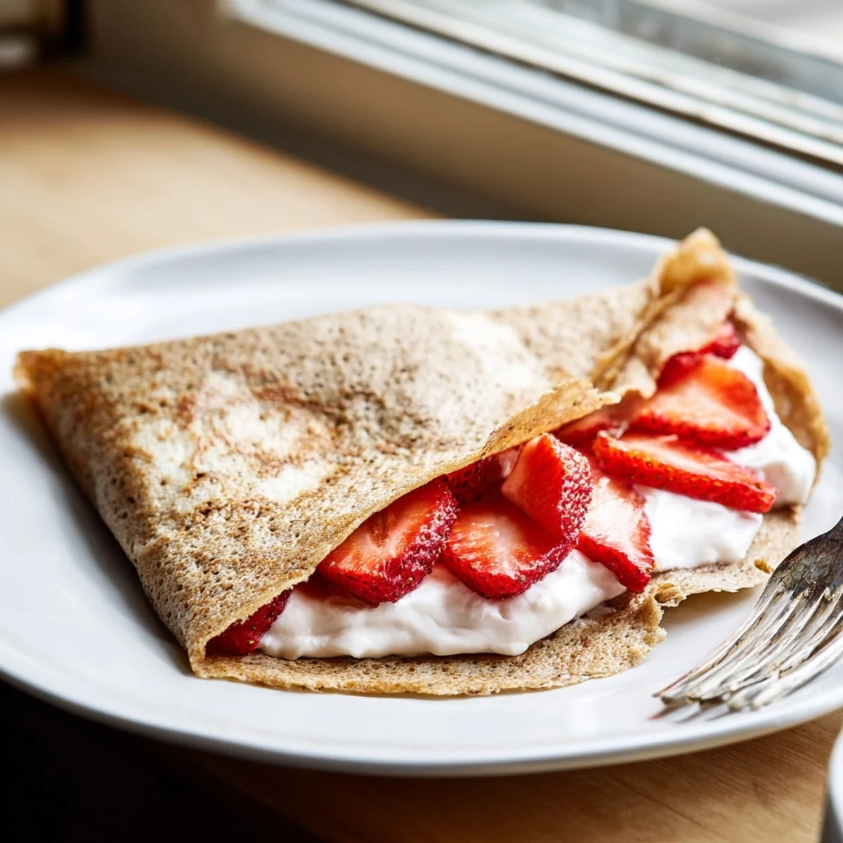 Delicate healthy oatmeal crepes cooking in a skillet showing lightly golden brown edges