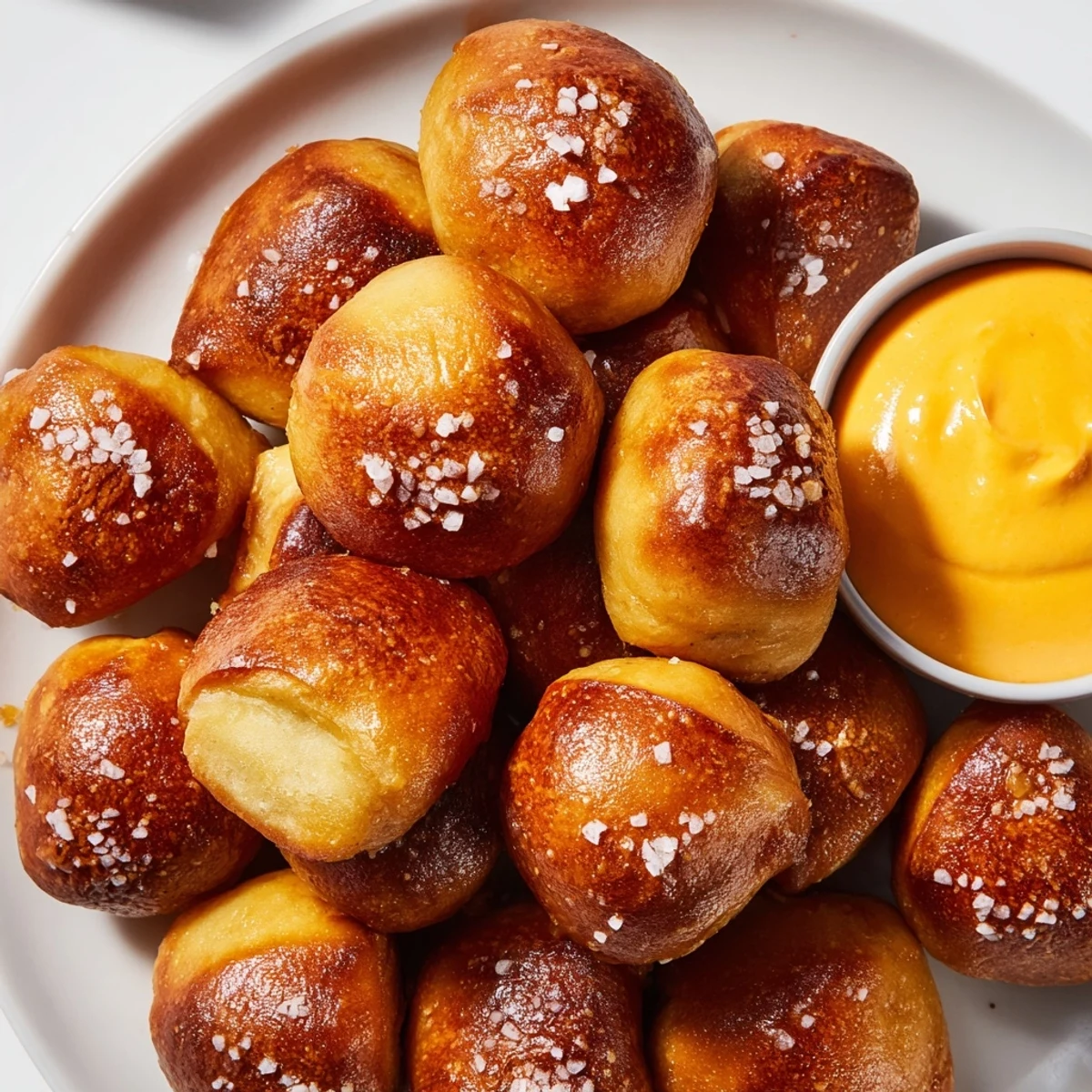 Basket of air fryer pretzel bites with golden crusts paired with rich homemade cheese dip for entertaining