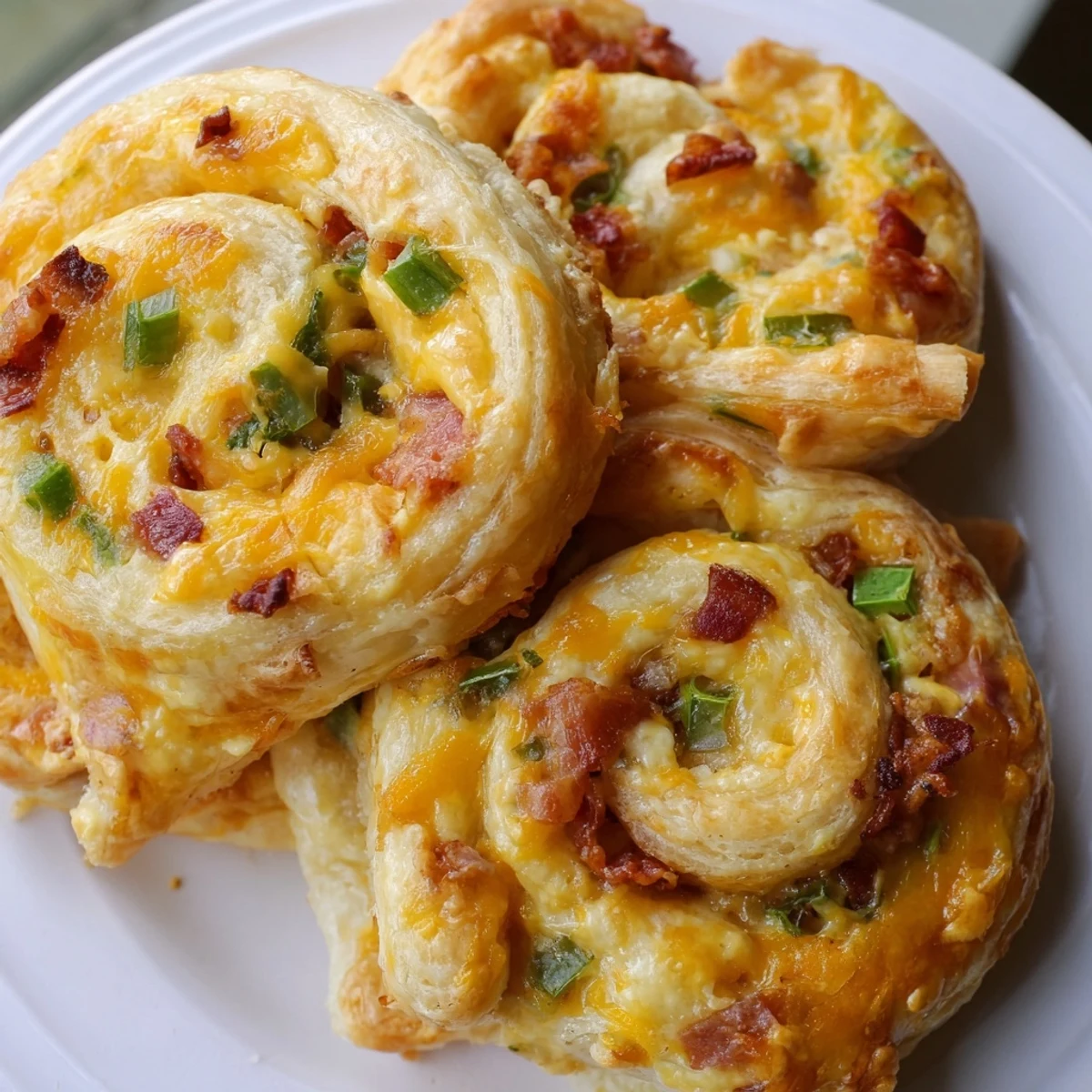 Golden baked jalapeño popper pinwheels spiraled with creamy cheese filling and crispy bacon bits