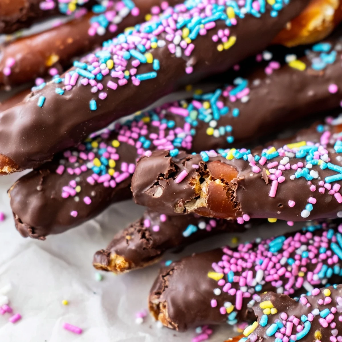 Creamy milk and white chocolate covered pretzels for Easter arranged in a festive gift box