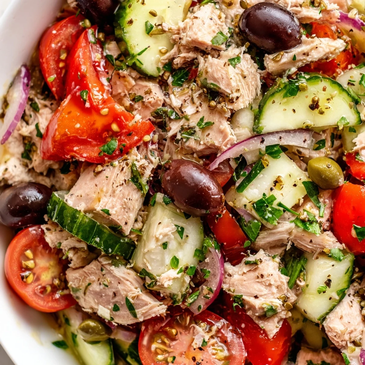 Crisp cucumber and tangy olives add texture to this refreshing Mediterranean tuna salad
