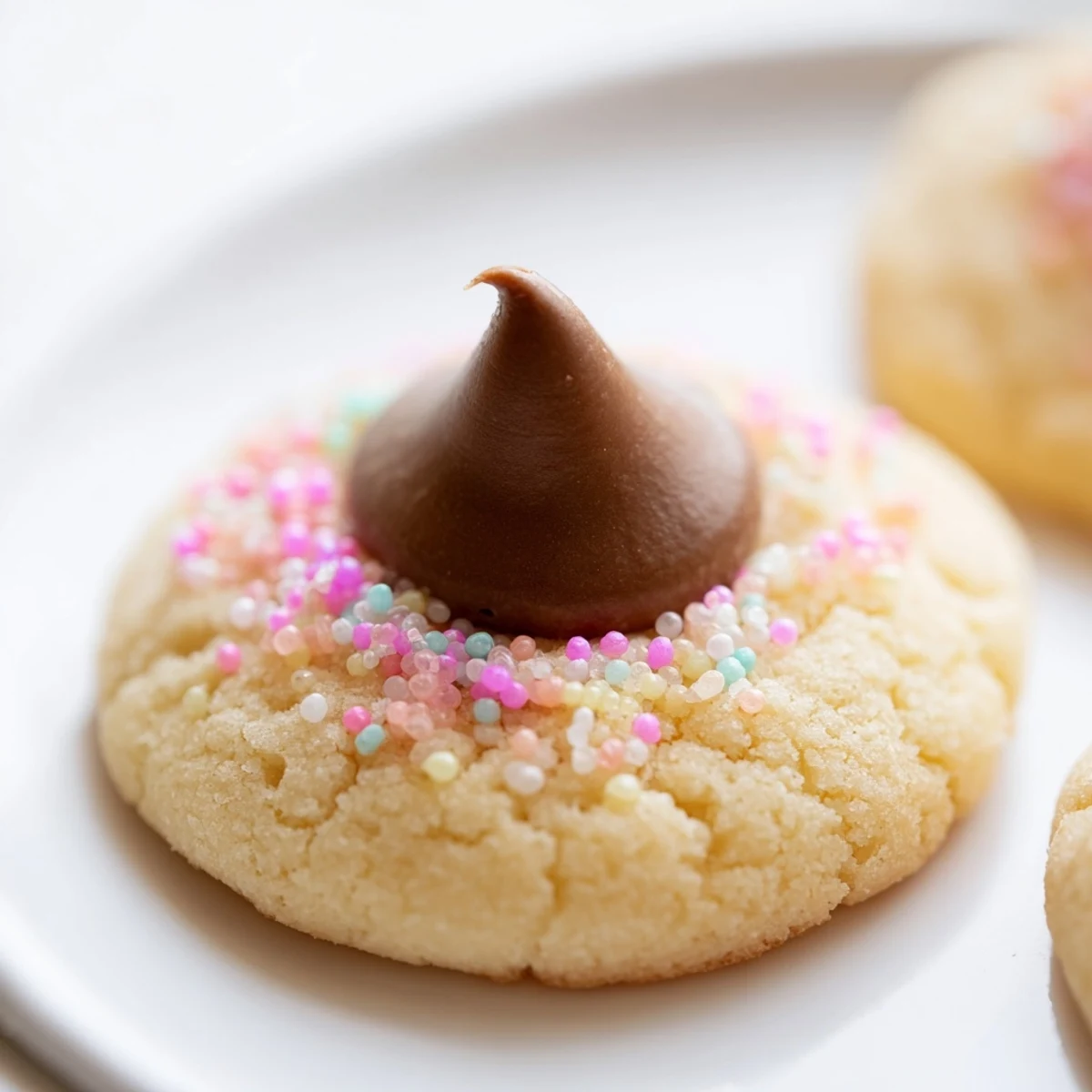 Golden Easter Blossom Cookies with melty chocolate centers on a rustic baking sheet