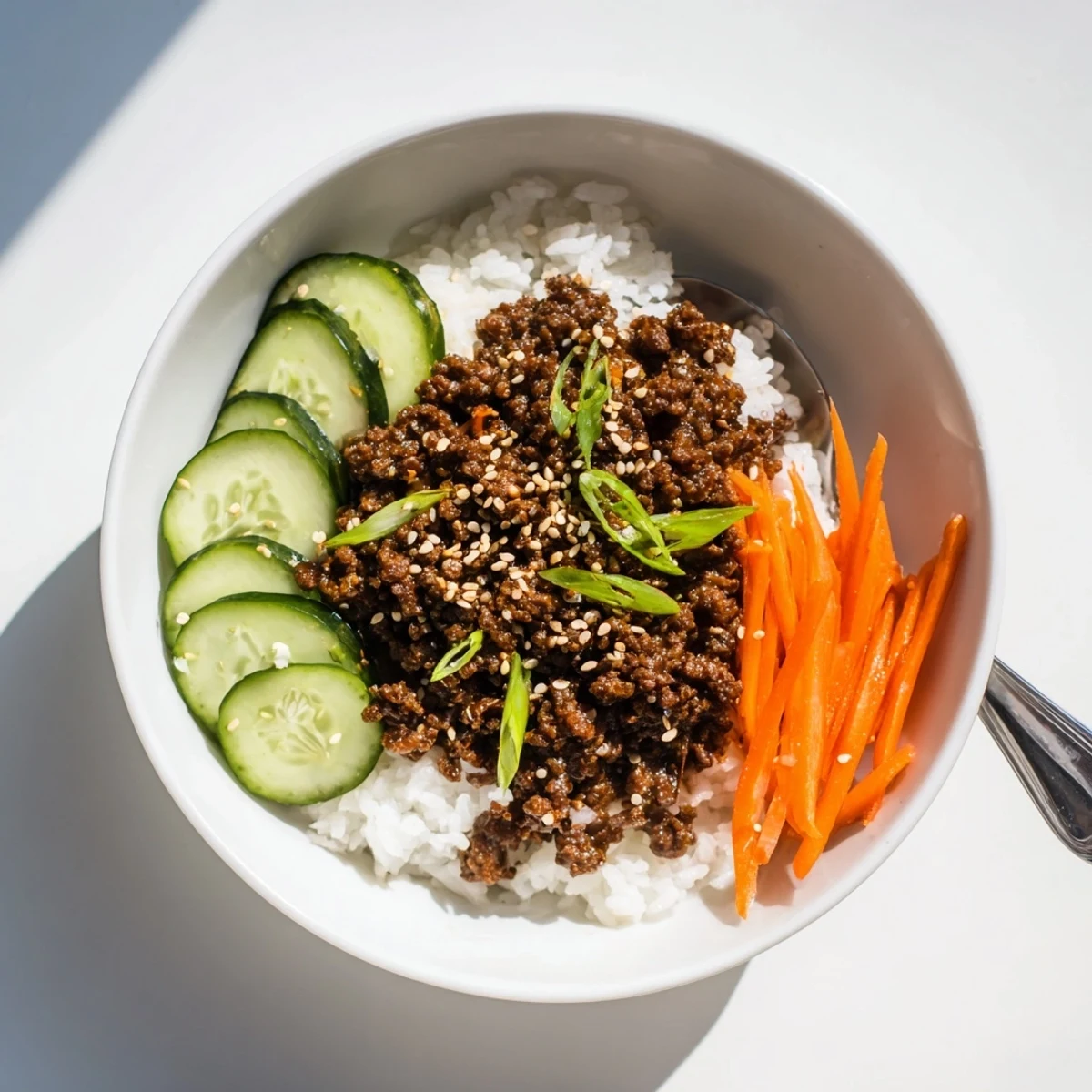 Tender Korean beef bowls with caramelized sauce over fluffy rice and crisp fresh vegetables