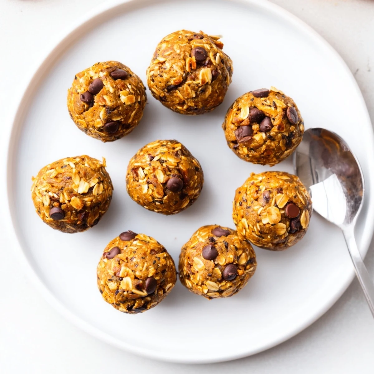 Chewy No Bake Pumpkin Protein Balls arranged on parchment with warm cinnamon spice
