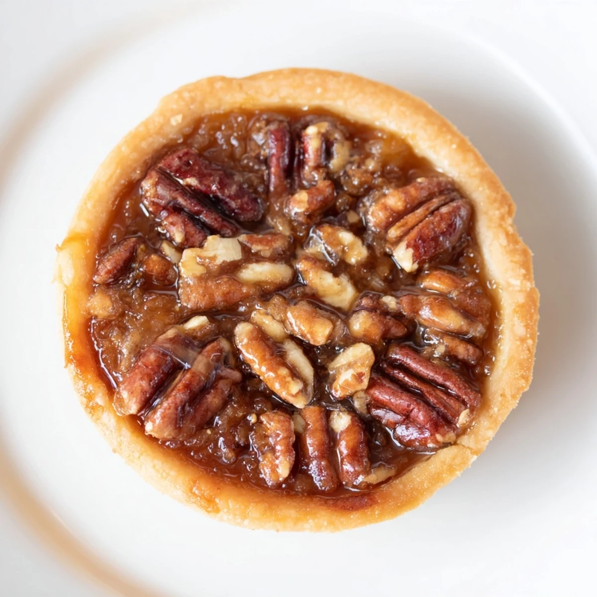 Bite-sized mini pecan pies topped with chopped pecans on a wire cooling rack