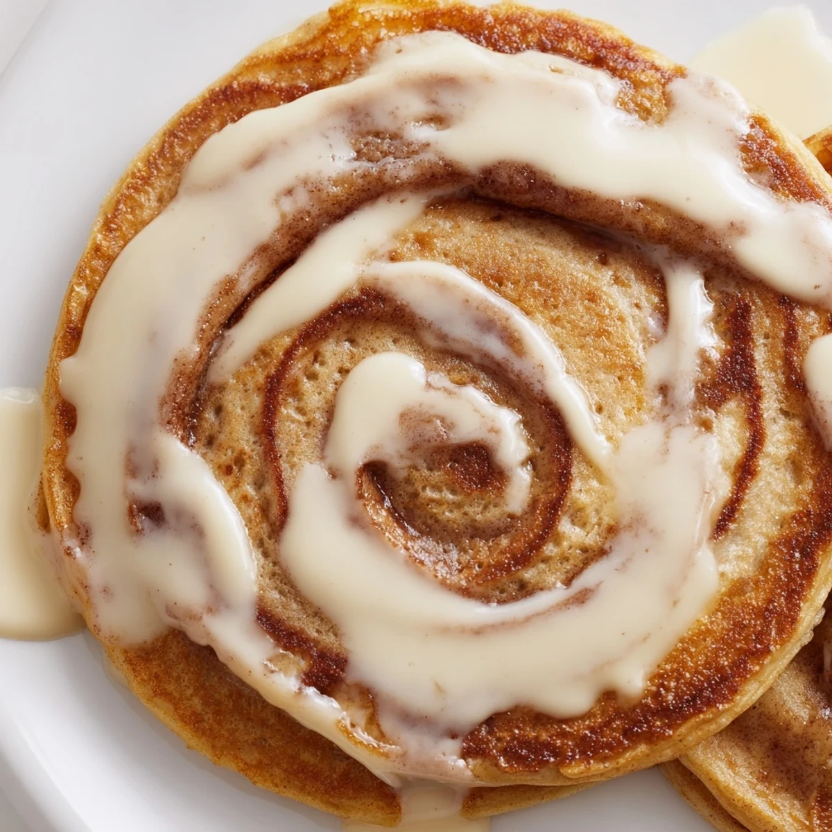 Fluffy pancakes swirled with cinnamon sugar and topped with creamy icing