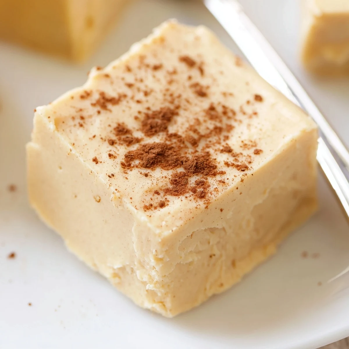 Rich Eggnog Fudge chilled until firm, cut into bite-sized holiday pieces