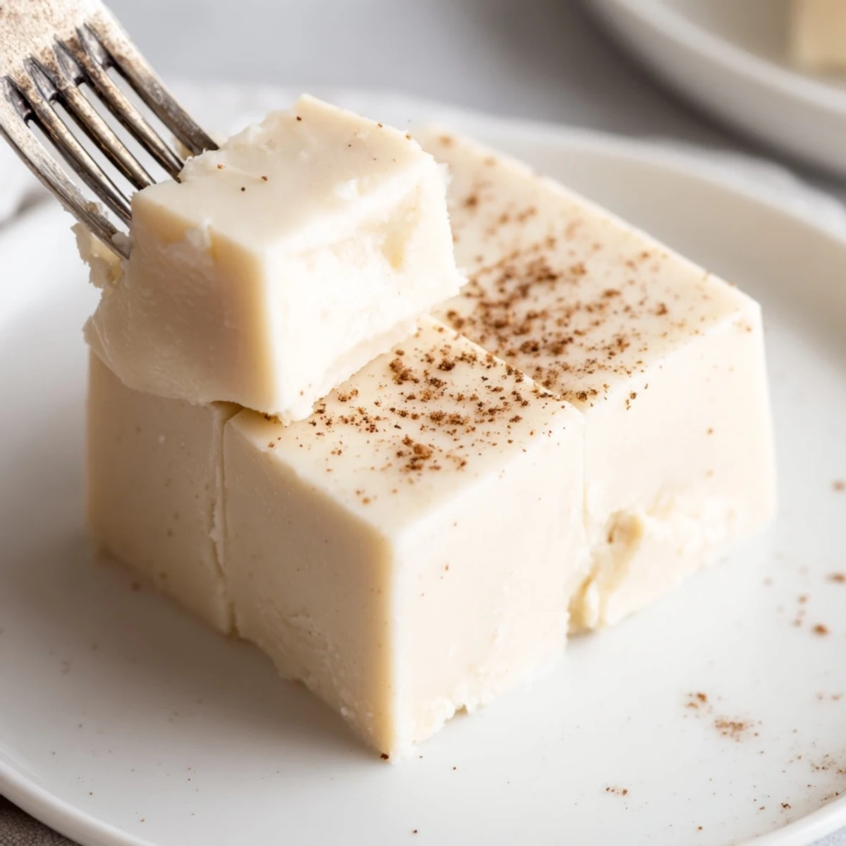 Velvety Eggnog Fudge with warm nutmeg aroma, perfect for gifting