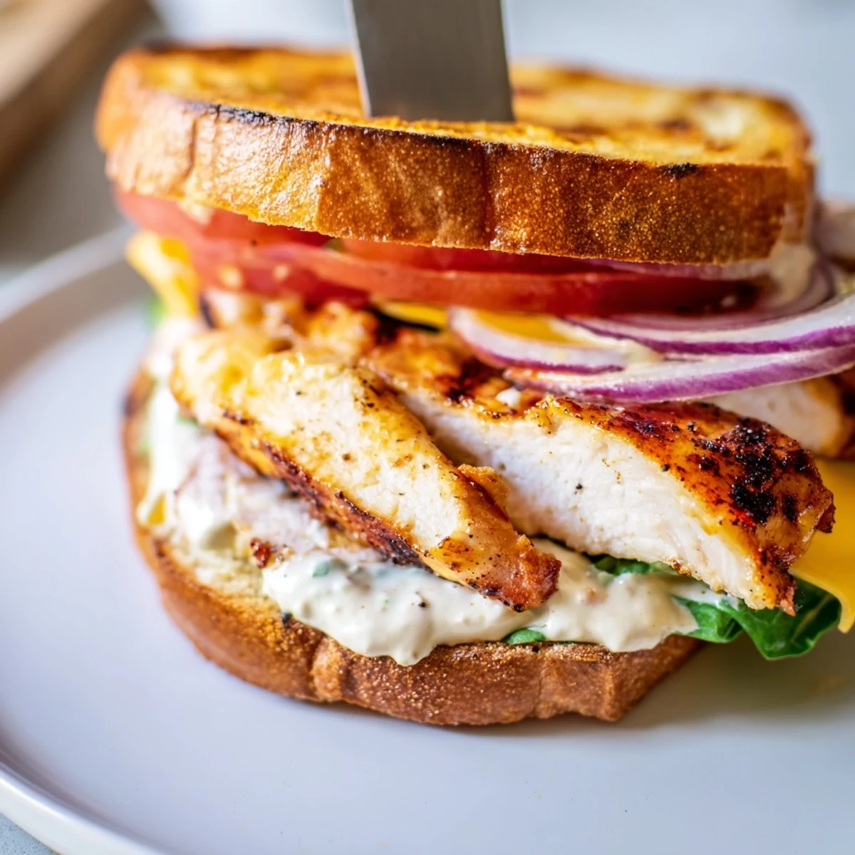 Serve Spicy Chicken Sandwich With Creamy Sauce immediately with crispy sweet potato fries