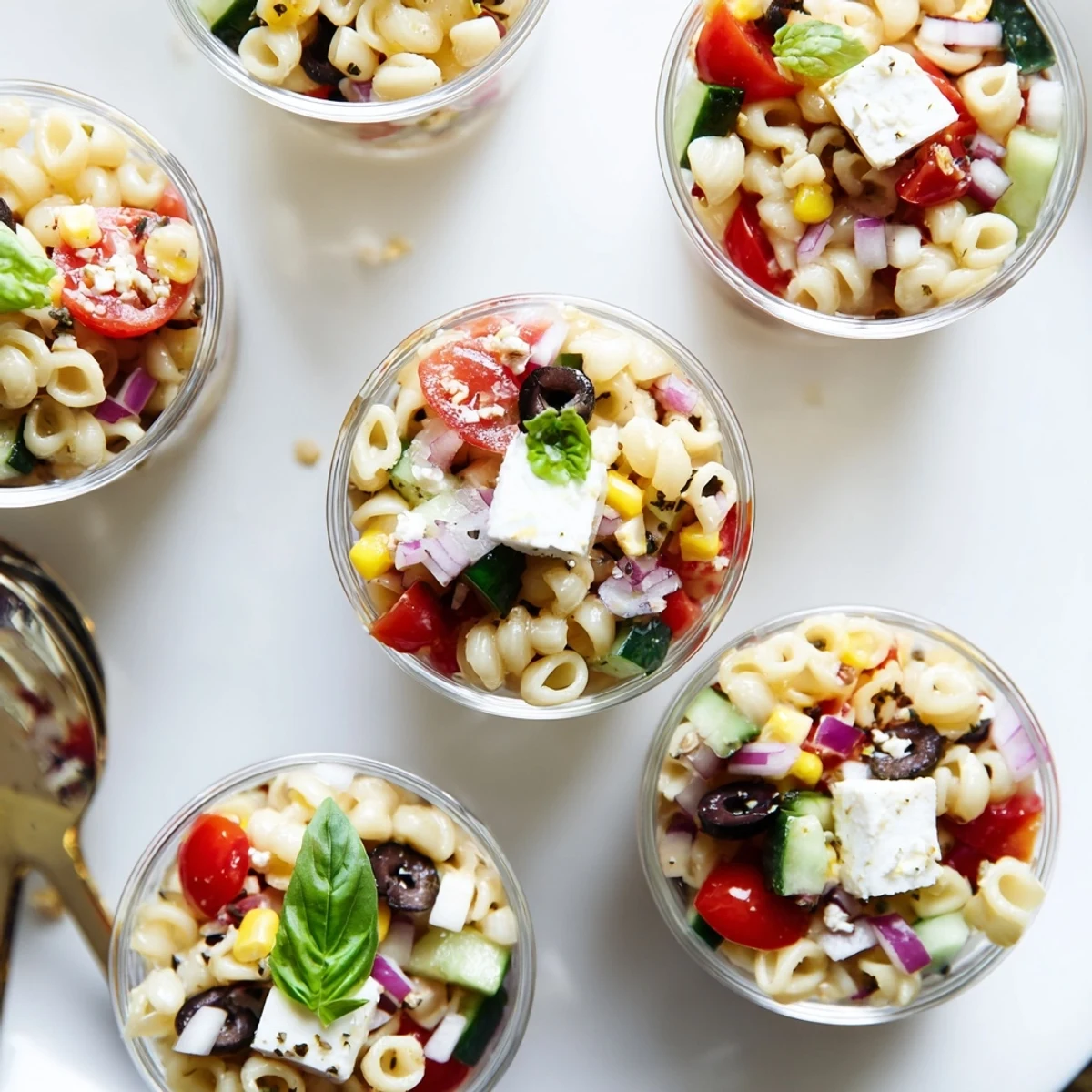 Bright Pasta Salad Cups perfect for picnics, tangy vinaigrette and crunchy cucumber