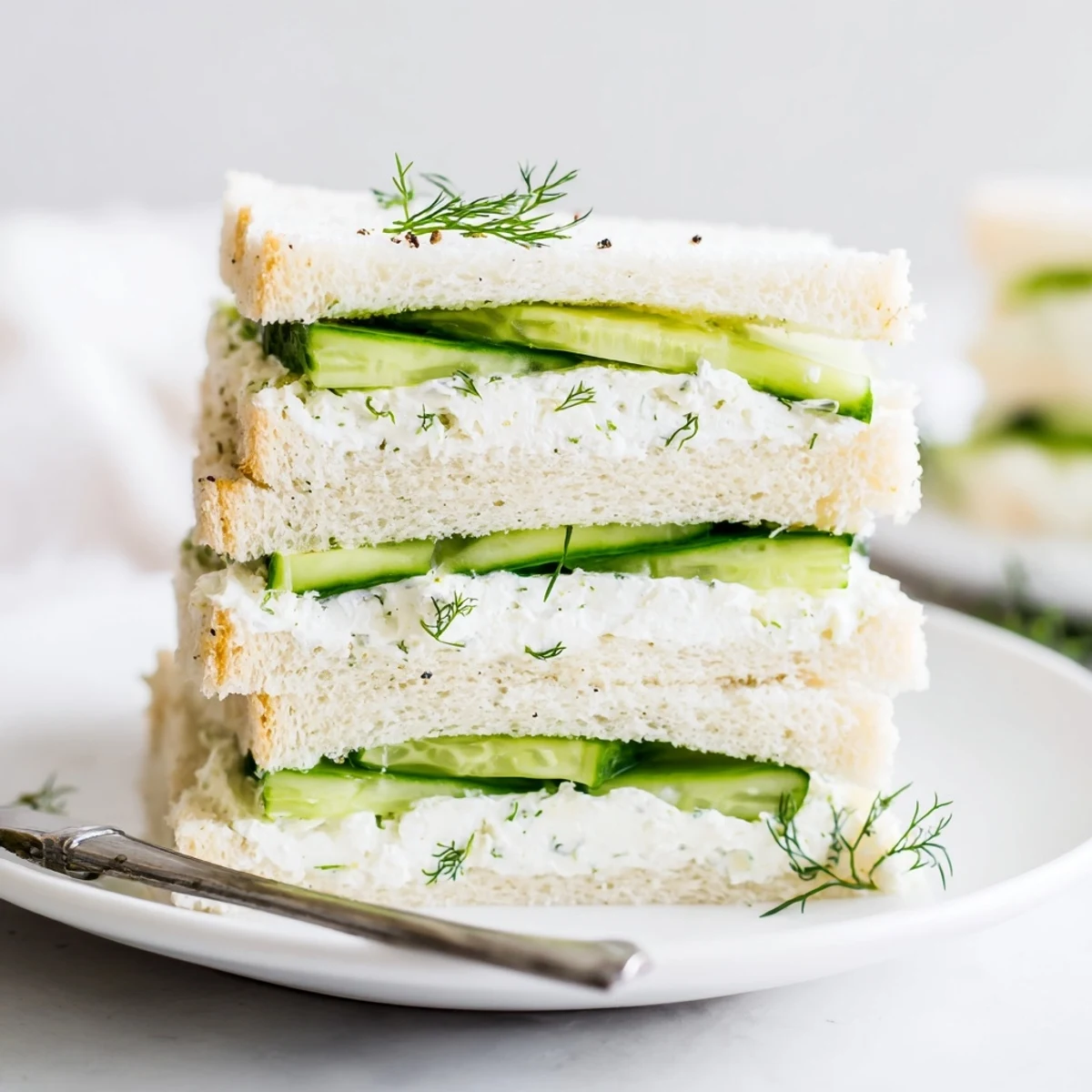 Classic Cucumber Sandwiches with thin crisp cucumbers and creamy dill spread for tea