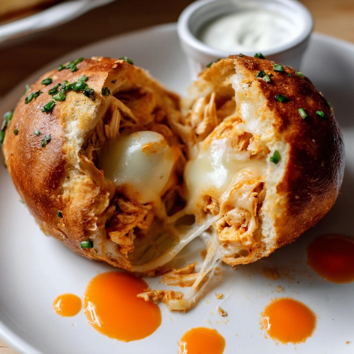 Warm Buffalo Chicken Mozzarella Bombs For Game Day Bliss served with ranch dip