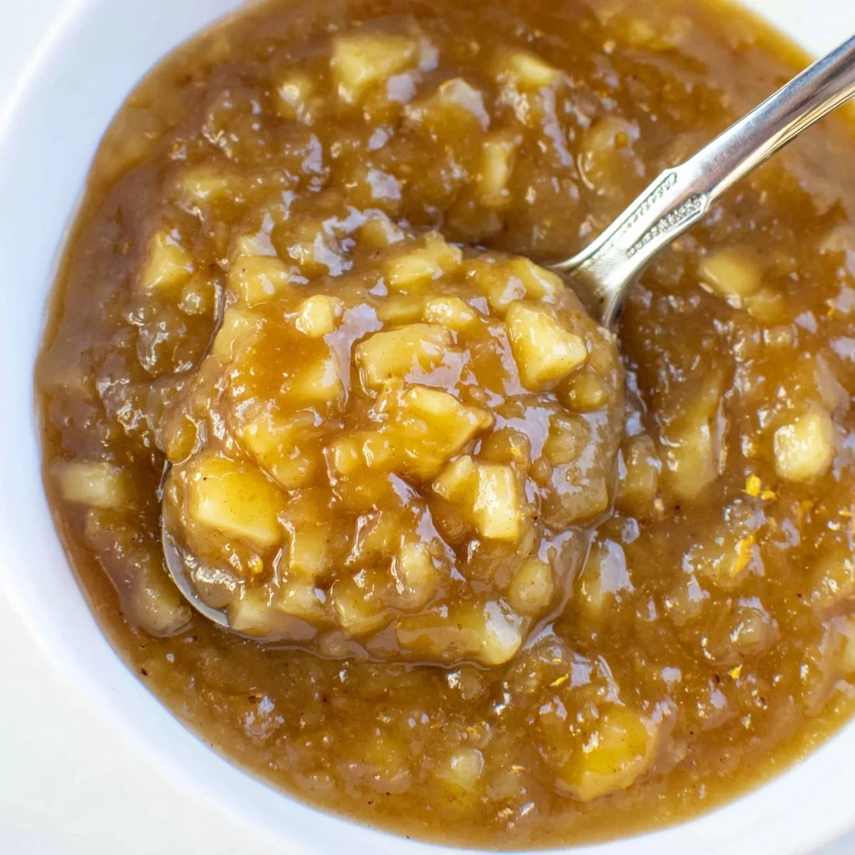 Fall Caramel Apple Jam glistening in jars, chunky apples and buttery caramel
