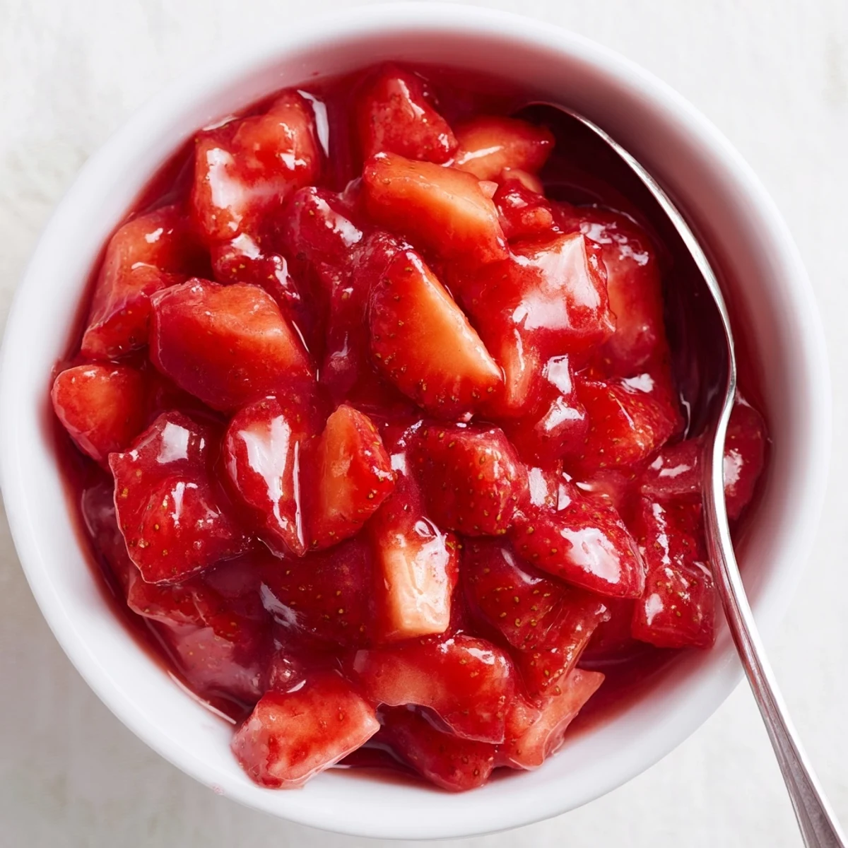 Bubbling glossy strawberries cooking in a saucepan, Strawberry Cake Filling Recipe