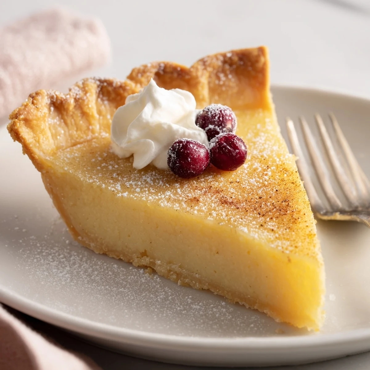 Whole Christmas Eve Custard Pie With Cinnamon Vanilla cooling on wire rack, creamy