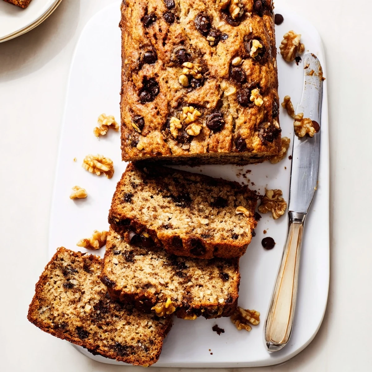 Wholesome protein banana bread oil free breakfast slice drizzled with maple syrup and cinnamon