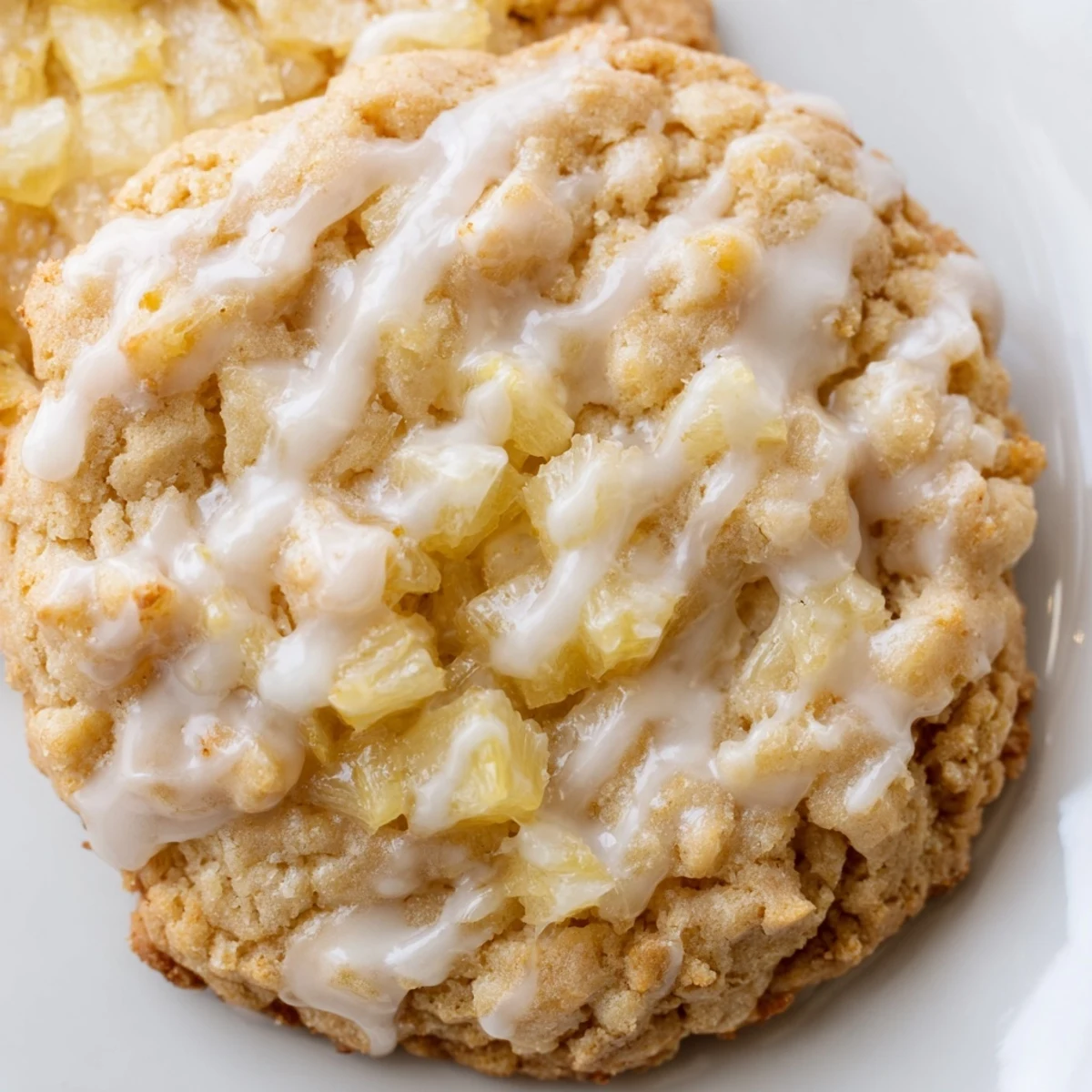 Golden pineapple cookies with sweet fruit chunks and optional white glaze drizzle