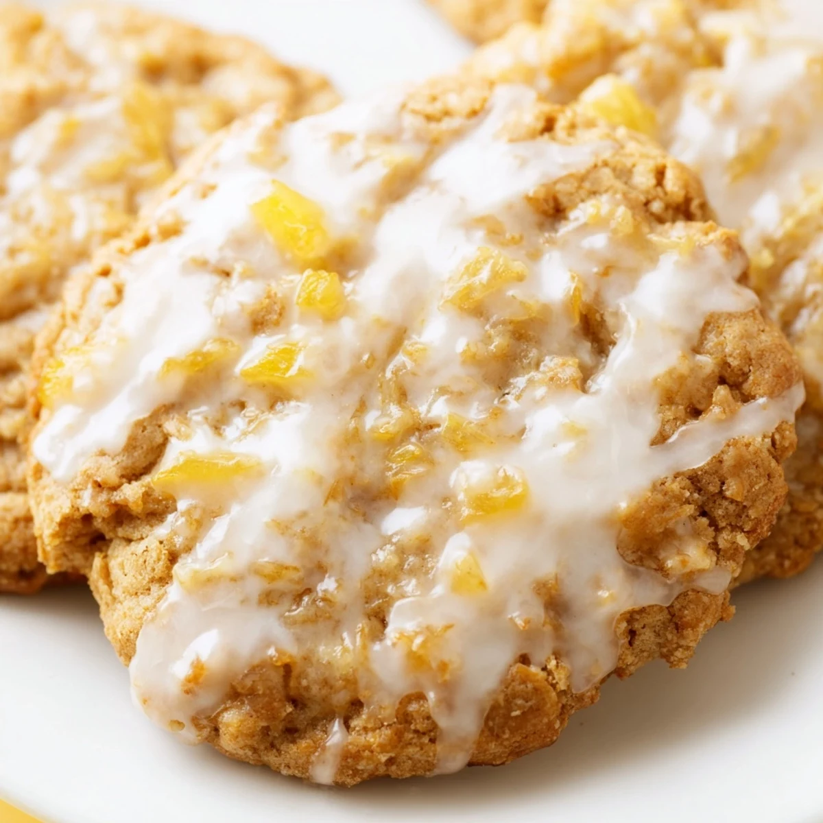 Buttery homemade pineapple cookies cooling on wire rack with tropical fruit pieces