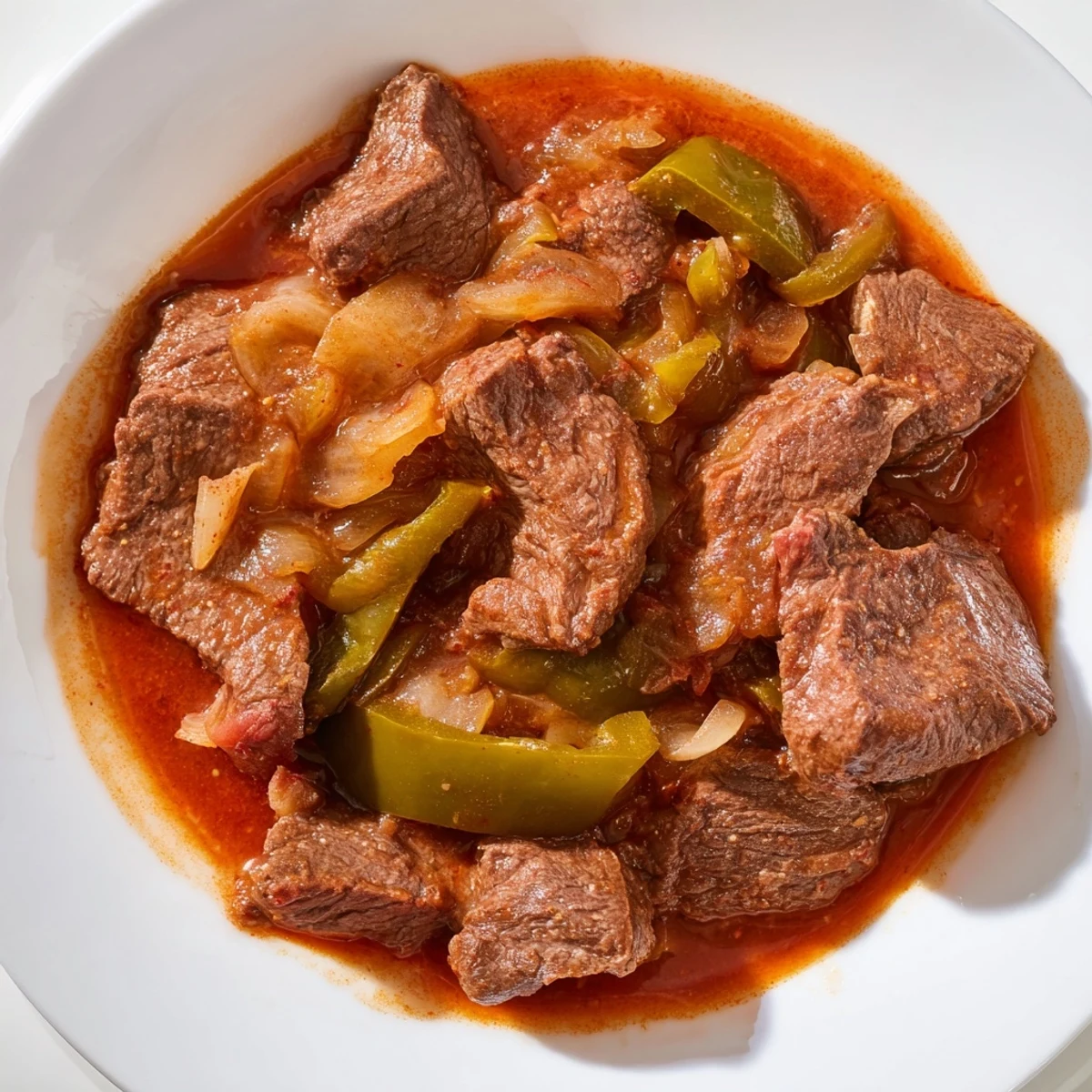 Tender braised Old Fashioned Swiss Steak with beef served over fluffy mashed potatoes with gravy