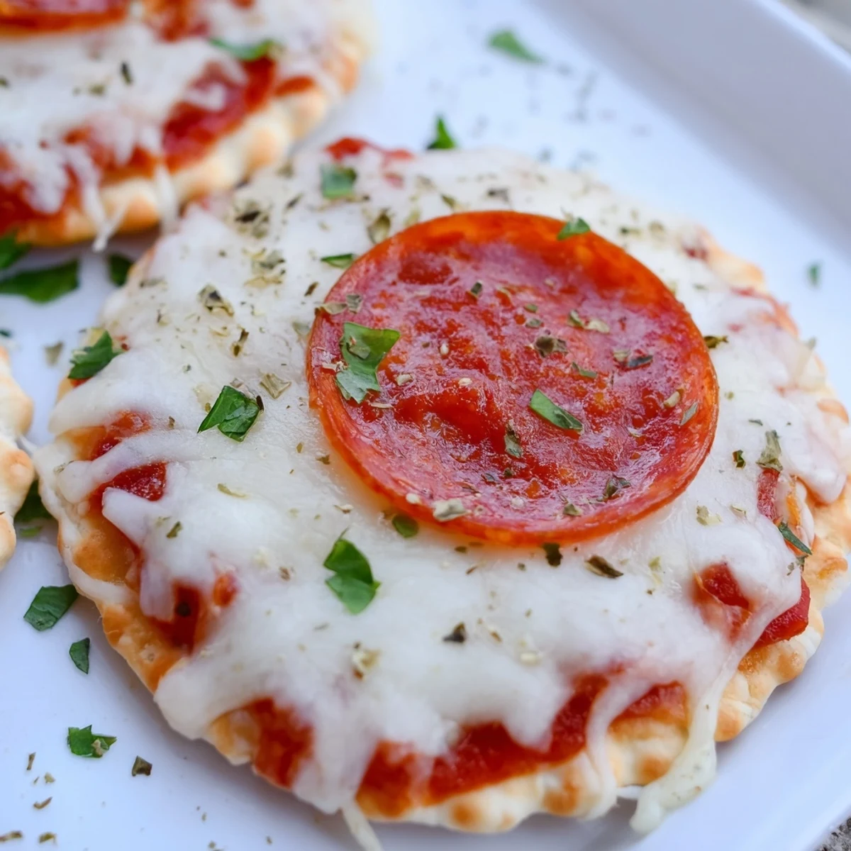 Close up of Beef Pepperoni Pizza Crackers featuring crisp cracker bases loaded with melted cheddar mozzarella and pepperoni