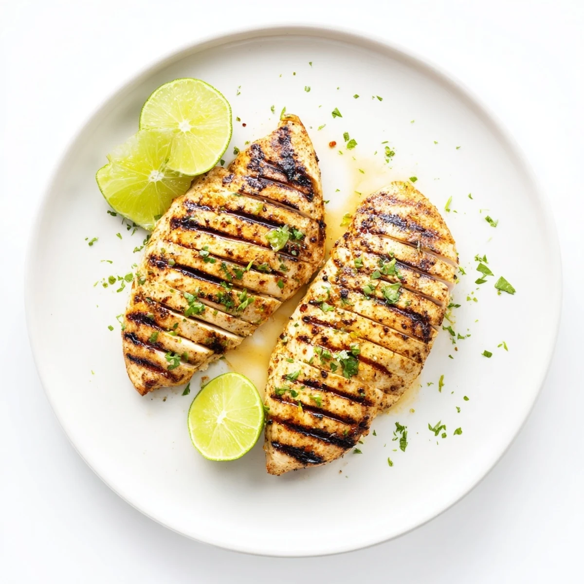 Juicy Grilled Spicy Honey Lime Chicken with charred edges, lime wedges nearby