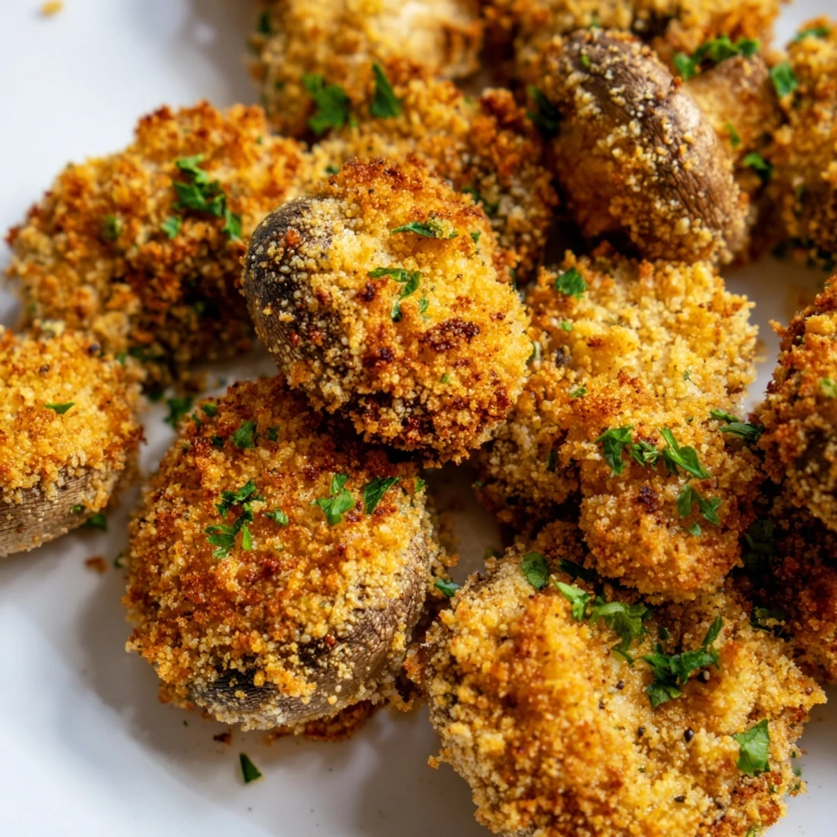Basket of crispy fried mushrooms served with creamy dipping sauce for appetizer or snack