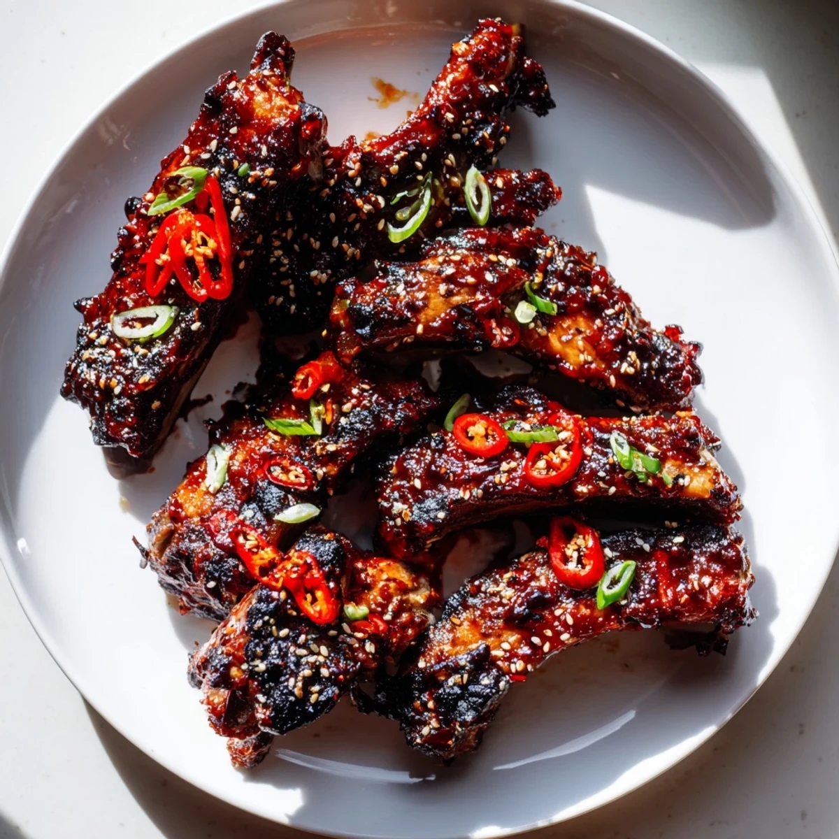 Caramelized Korean BBQ lamb ribs glazed and finished with bright yuzu citrus