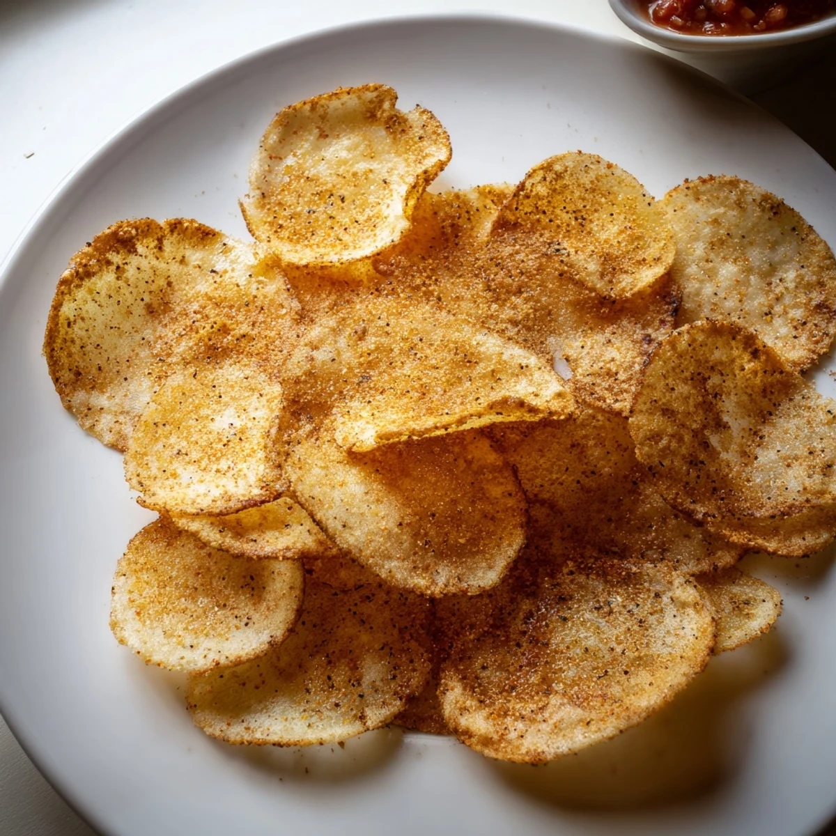 Golden cottage cheese chips arranged on parchment, crisped and seasoned with smoked paprika.