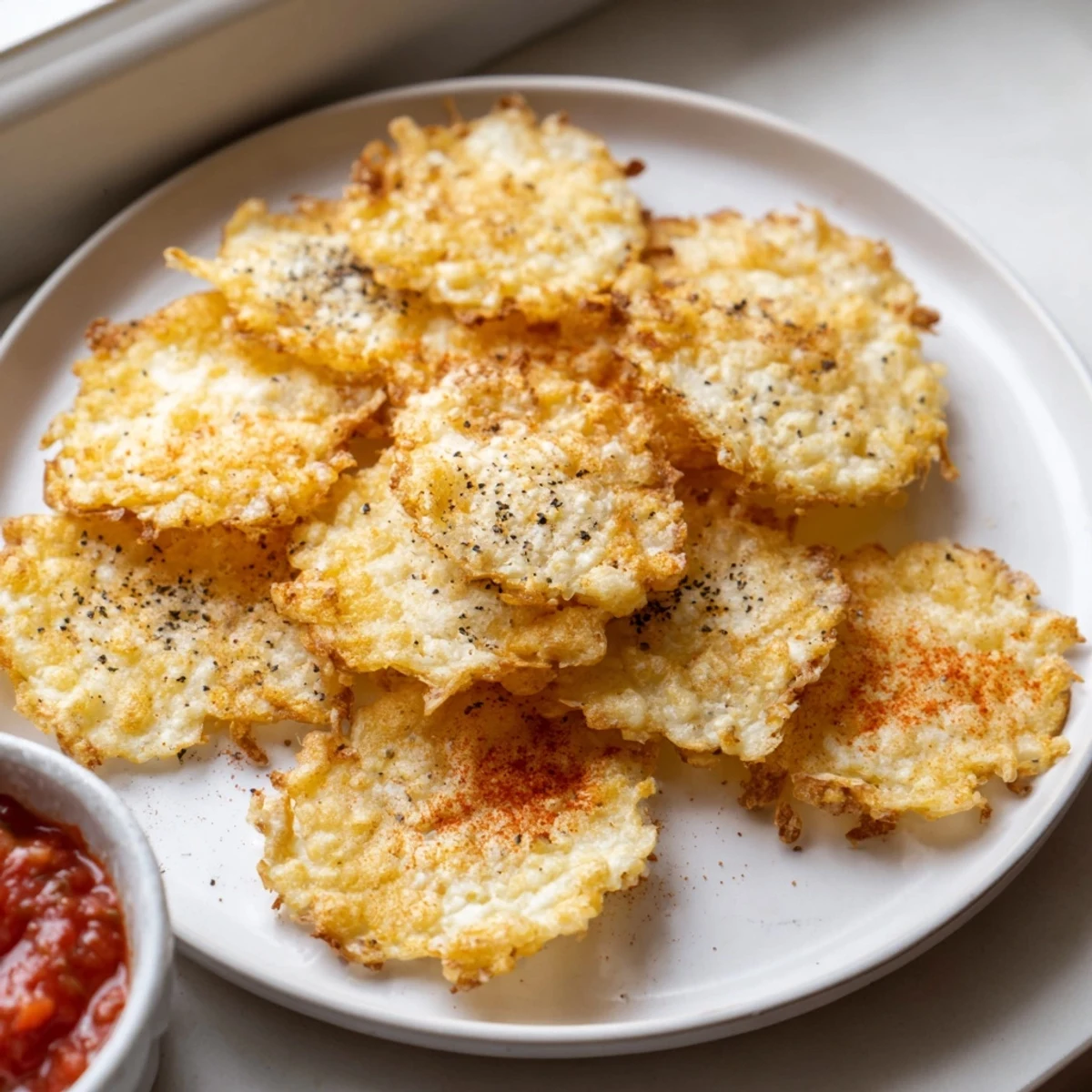 Savory cottage cheese chips fresh from the oven, golden brown and perfectly crunchy.