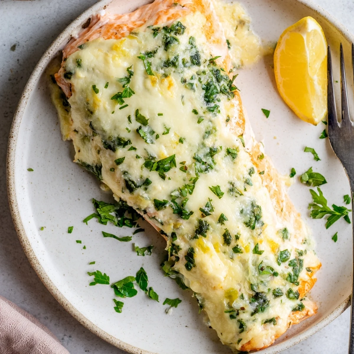 Creamy Boursin salmon baked golden with fresh herbs and bright lemon zest