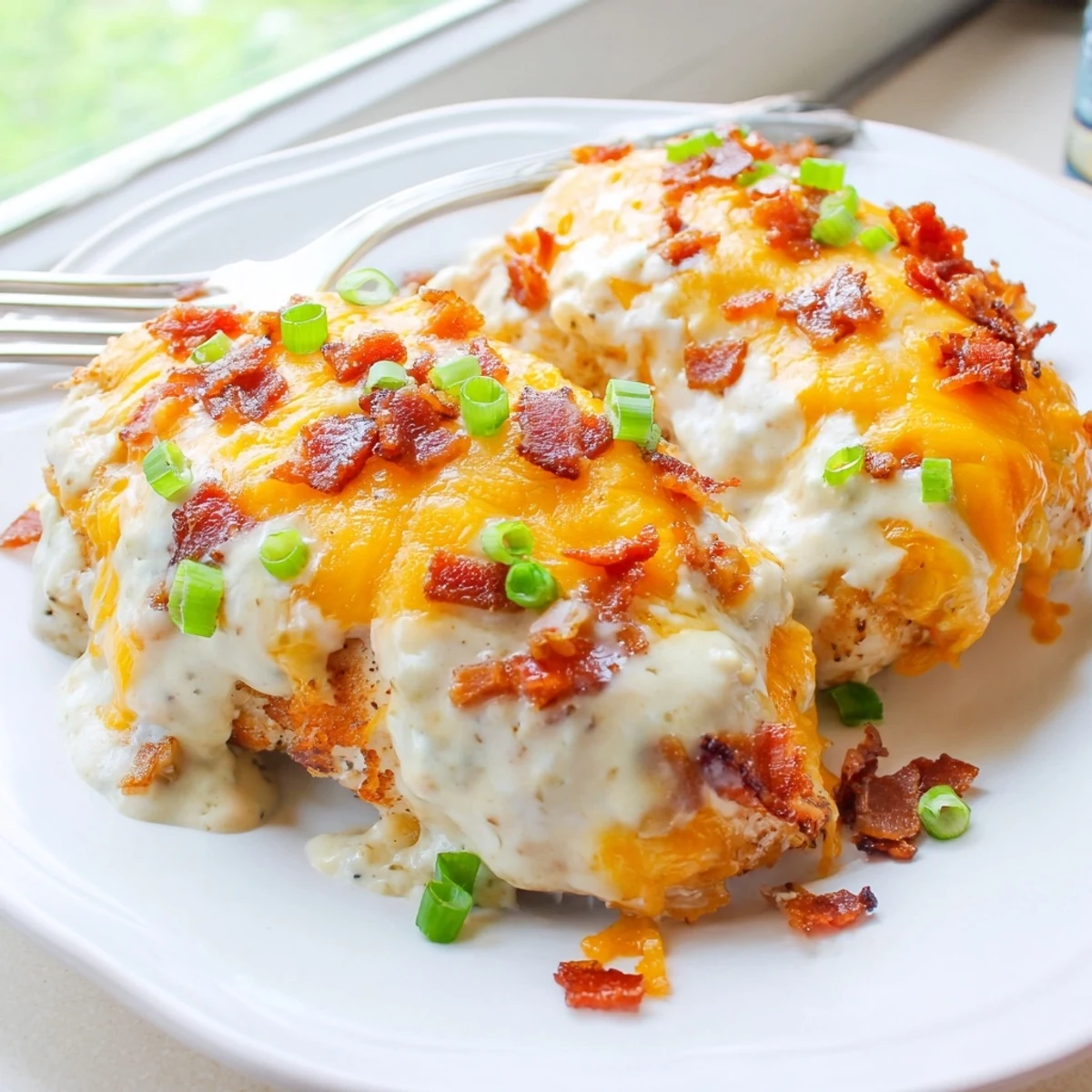 Creamy Baked Crack Chicken smothered in ranch sauce straight from the oven