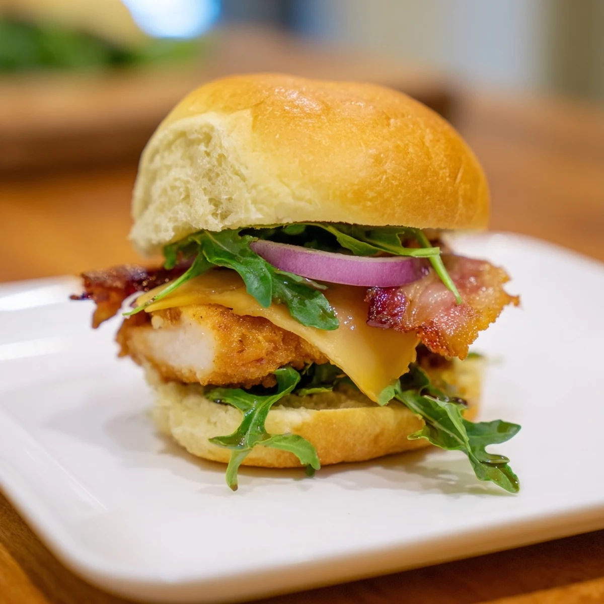 Sweet maple glazed chicken and crispy bacon layered in these ultimate Maple Chicken Bacon Sliders, served on mini buns.