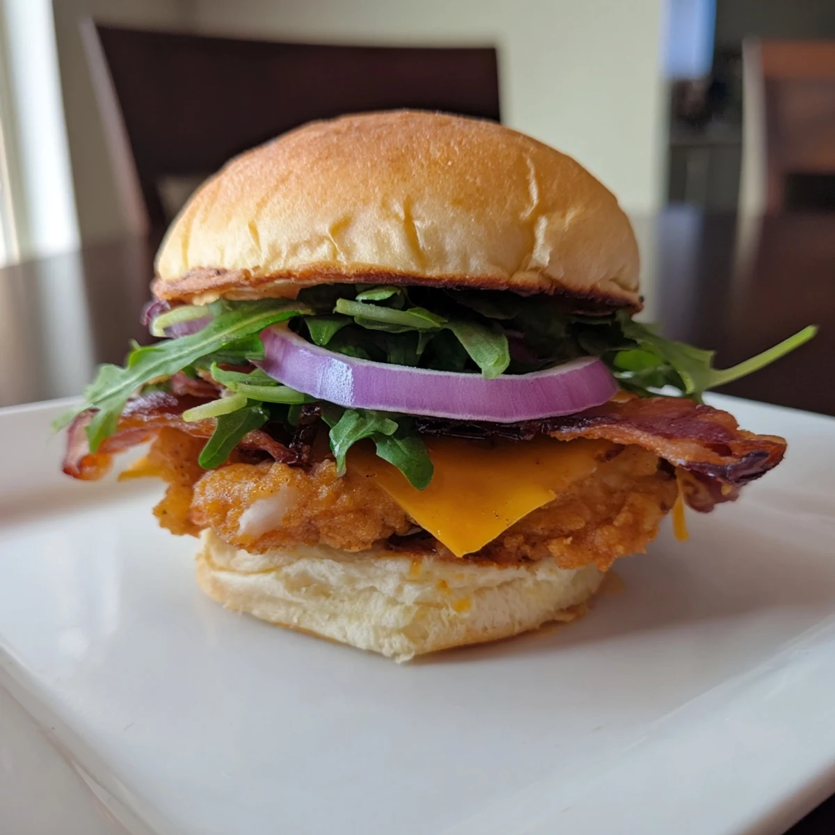 Delicious Maple Chicken Bacon Sliders featuring caramelized chicken, savory bacon, and fresh greens on a wooden serving board.